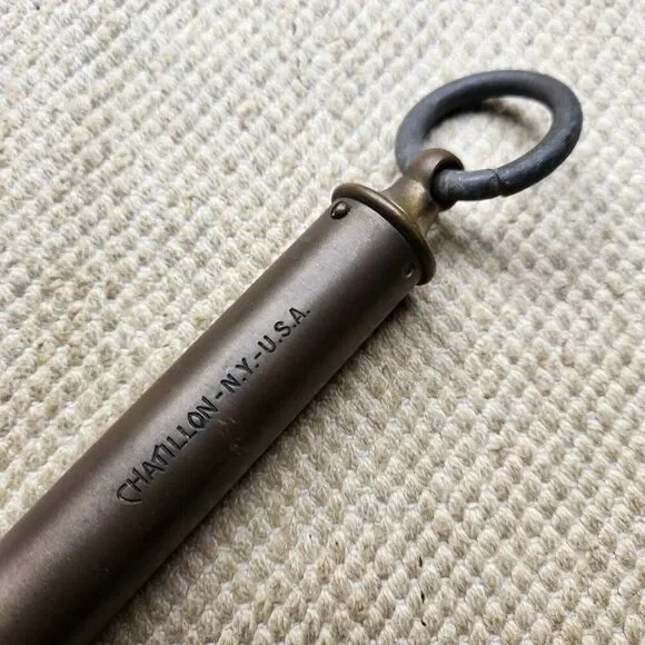 CHATILLON 75 LB Tube Hook Vertical Scale Made in NY USA Functional 13.5" Brass - Picture 6 of 6